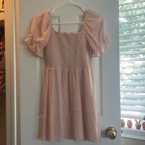 Baby pink Francesca’s puff sleeve dress